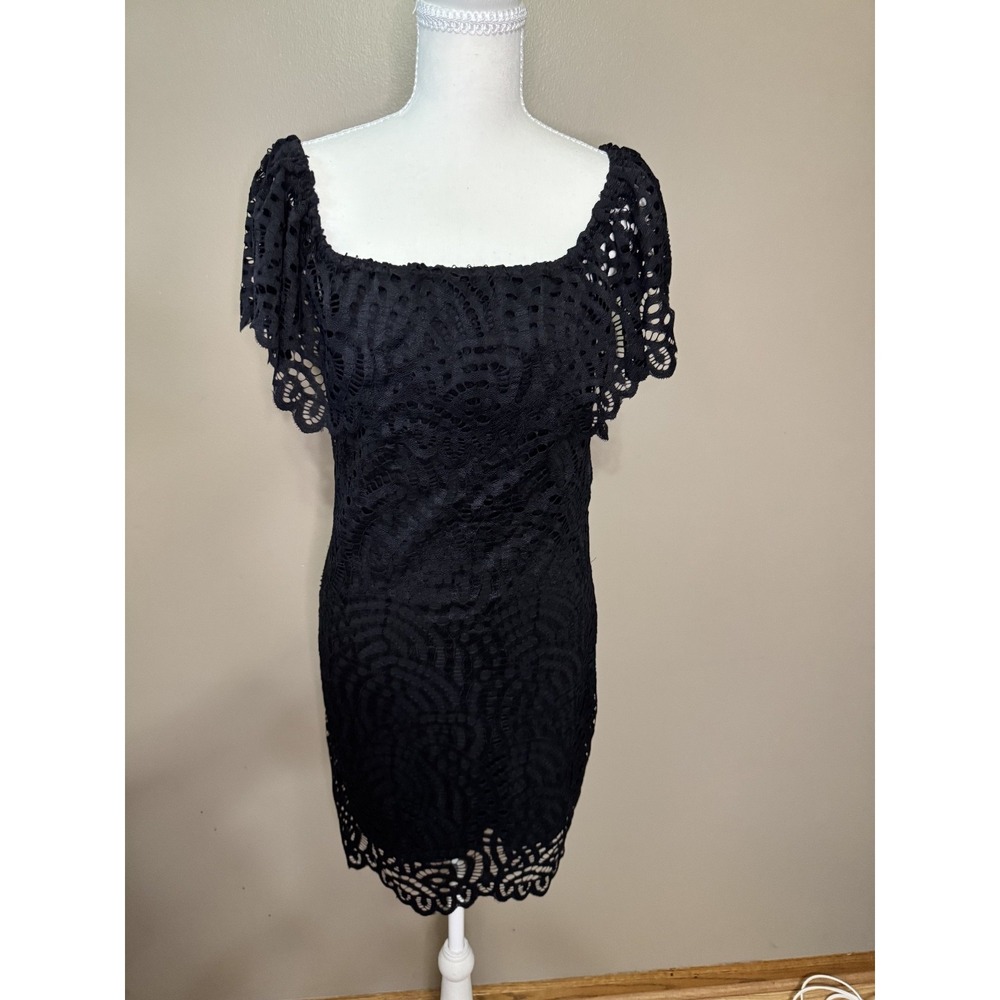 Black Lacey Open Back Above the Knee Dress Size L #1086